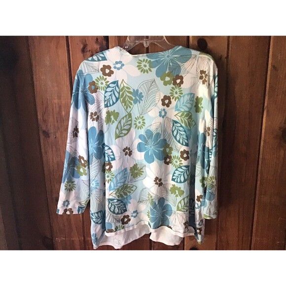 Alfred Dunner Blue Floral Cardigan Size 2X Shell Buttons Sequins Beads - Picture 5 of 6